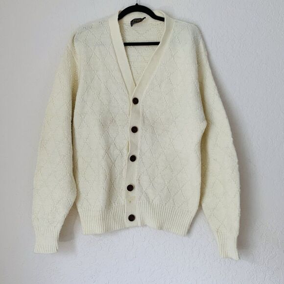 VTG John Blair Cardigan Men XL Cream Wintuk Button Grandpa Preppy Academia Nerdy - Picture 1 of 6